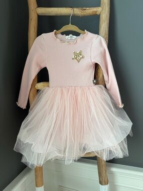Petite Hailey Pink Ribbed Bodice Tulle tutu Dress with Sequin Star